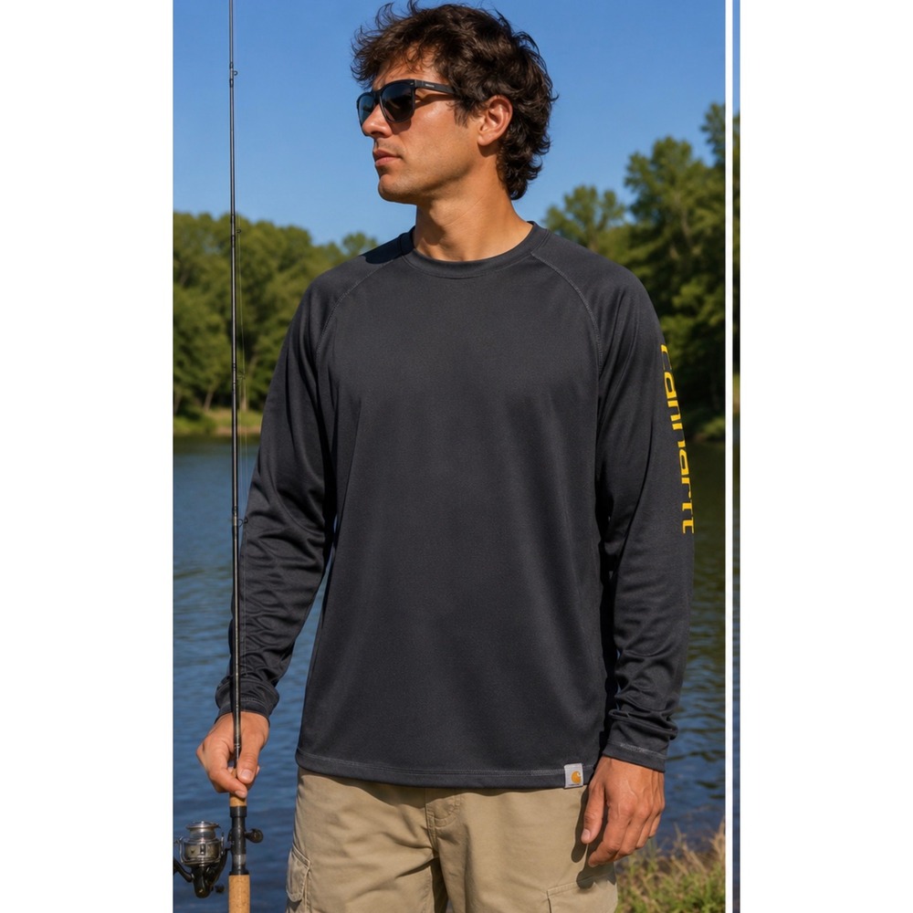 Carhartt Force Outwork Outfish Relaxed Fit Long Sleeve Shirt Men XL Gray Fishing